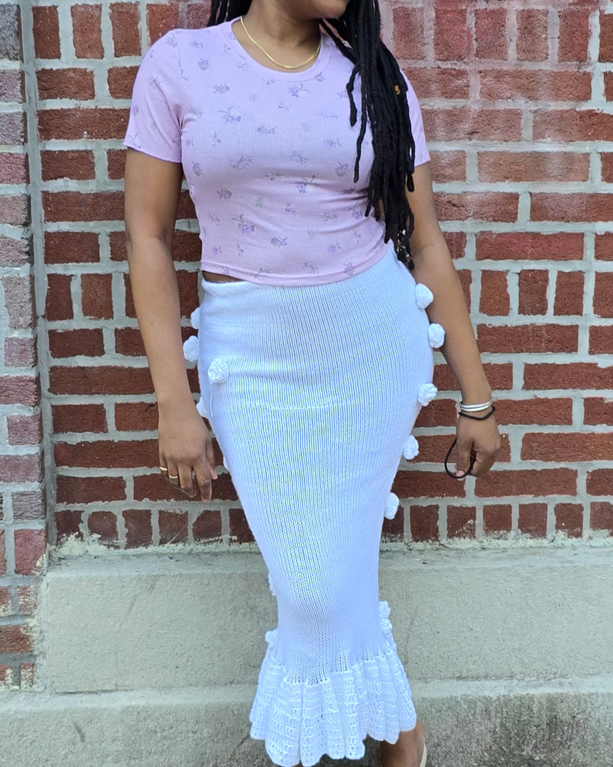 Knitt crochet cream white rose  mermaid skirts