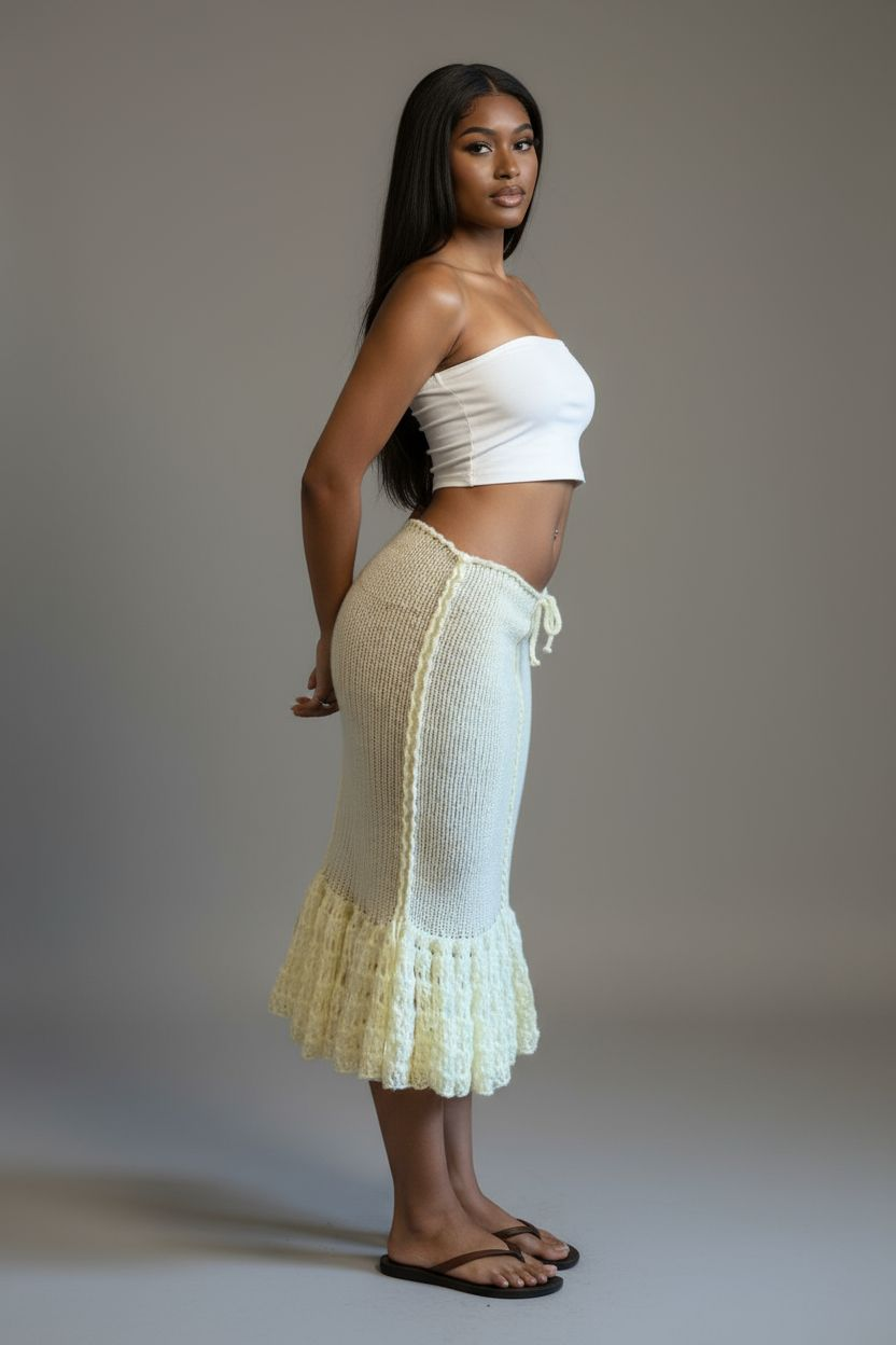 Knit crochet midi skirt