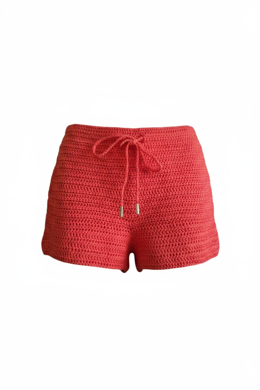 Low-rise crochet shorts street wear /summer wear.  100% cotton, 20 hours of artisan craftsmanship. Designed. made sustainably in New York.