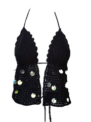 Sequins black crochet top
