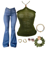 Slightly sheer top hand Knitt-top with  one beads