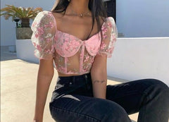 Haut corset à broderie florale