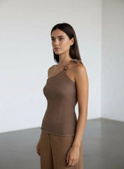 Hand-knitted top with beads design  to cover fully no see through  Asymmetrical full coverage top