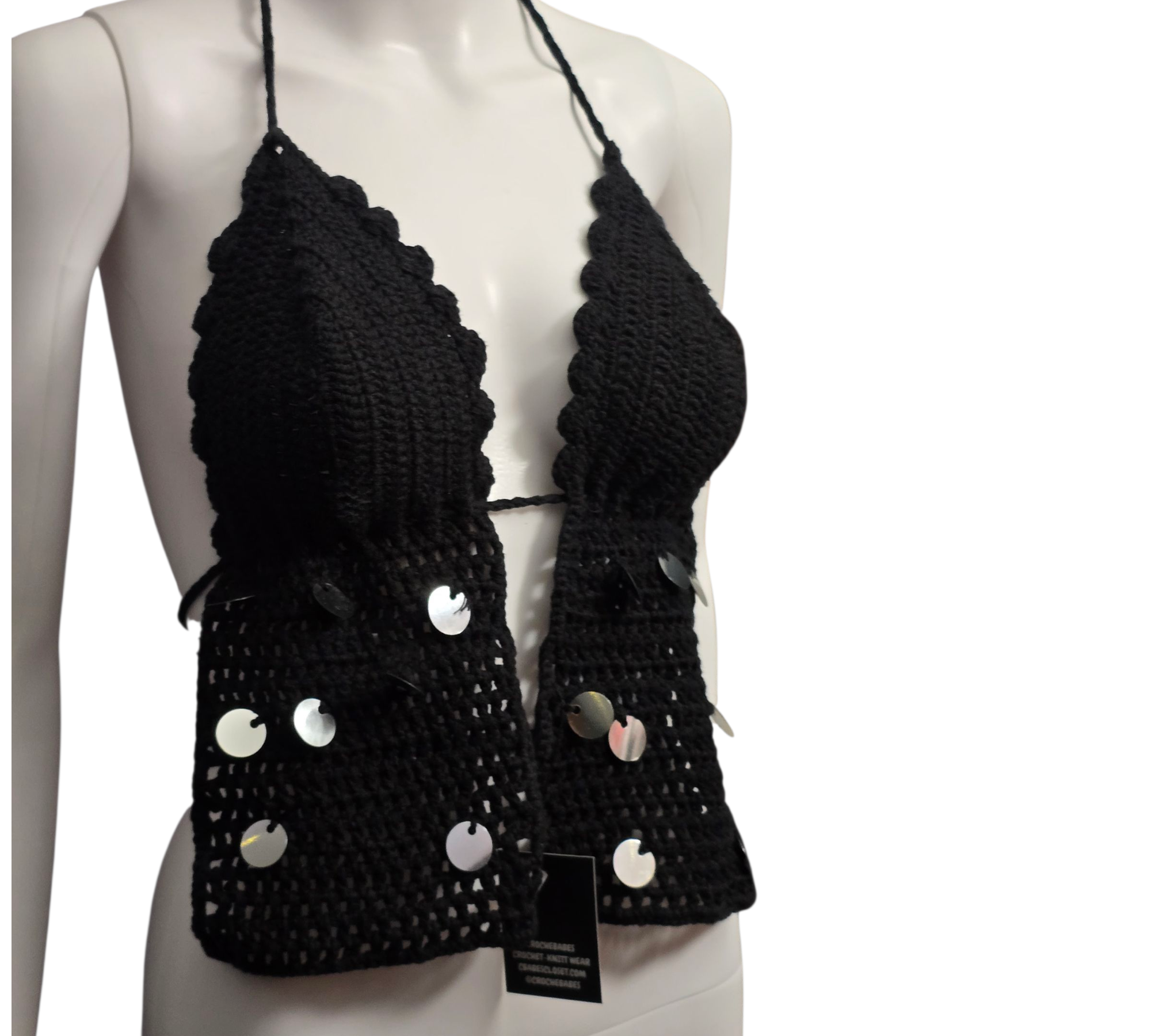 Sequins black crochet top