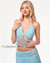 Lisa Hand crochet two pieces set mini skirt and  backless top beach wear.Hand-crocheted— 100% cotton, 40 hours of artisan craftsmanship  made in New York.