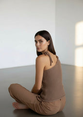 Hand-knitted top with beads design  to cover fully no see through  Asymmetrical full coverage top