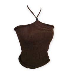 Full coverage halter hand Knitt-top street wear summer top with 1 bead details