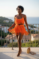 Fringes crochet top and skirts beach vacations wear