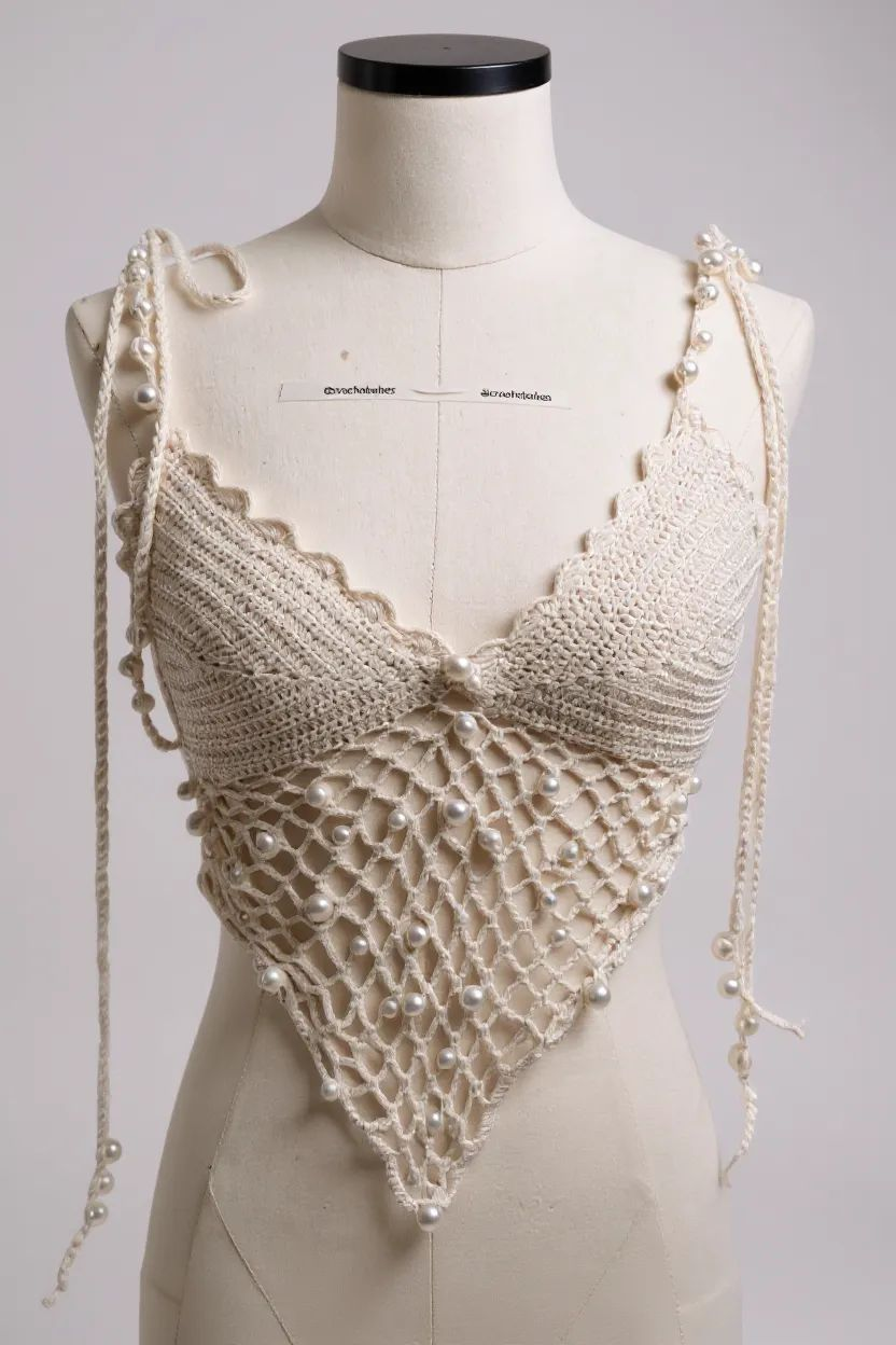 Pearlina Luxury Crochet Top Hand-crocheted— 100% cotton, 20 hours of artisan craftsmanship New York.