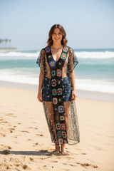 Resort dress loose maxi dress beach Coverup Floral Dress/ crochet dress