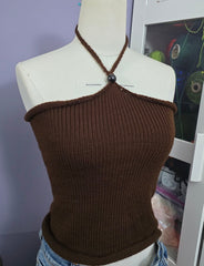 Full coverage halter hand Knit-top street wear summer top with 1 bead details