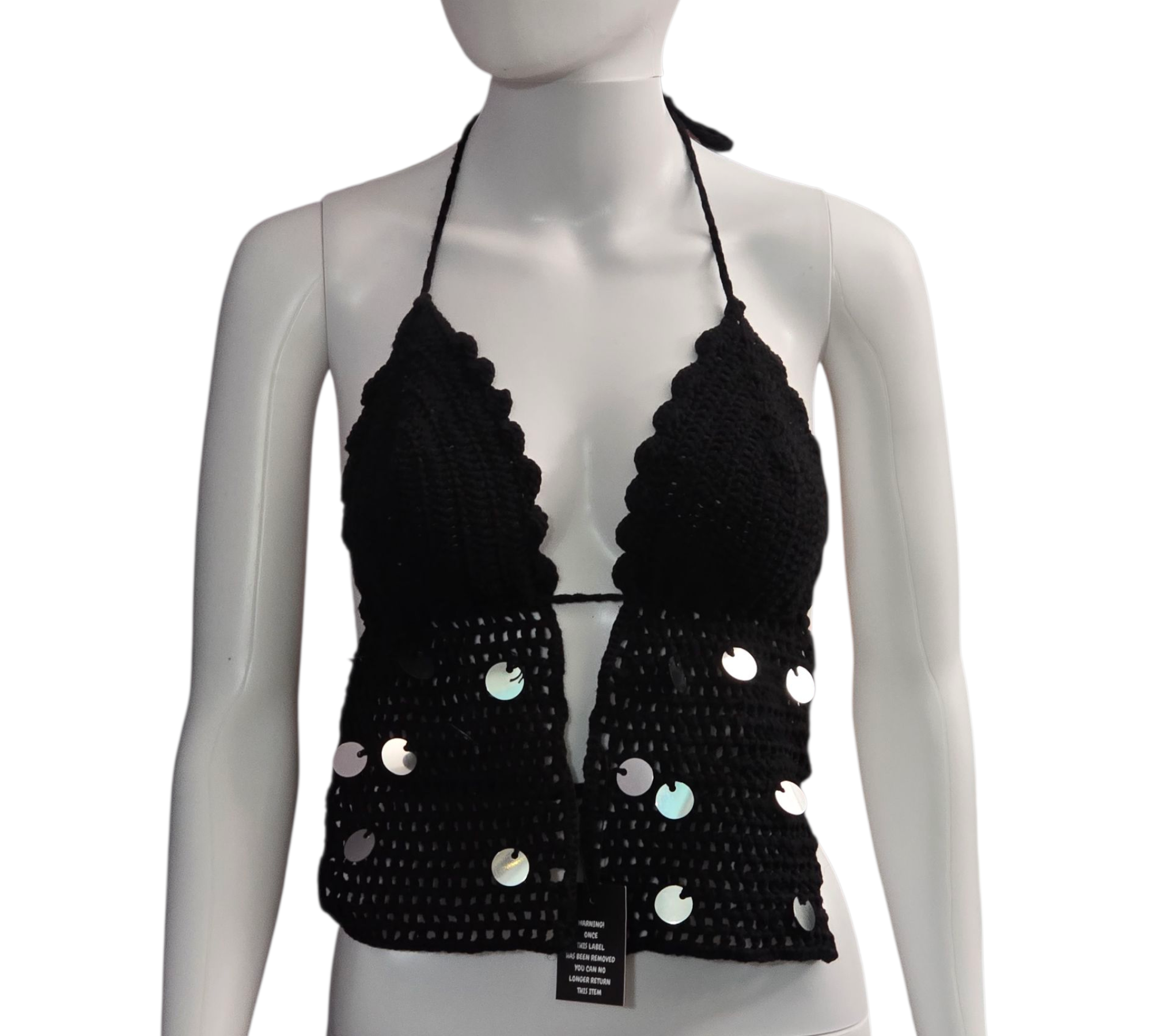 Sequins black crochet top
