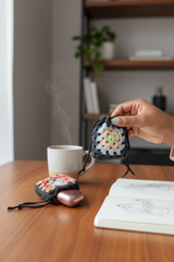 Cute multicolored crochet airpod case bag two-piece Hand-crocheted— 100% cotton, 10 hours of artisan craftsmanship made in New York.