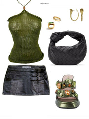 Slightly sheer, hand-knit top with beads and a matching scrunchie.