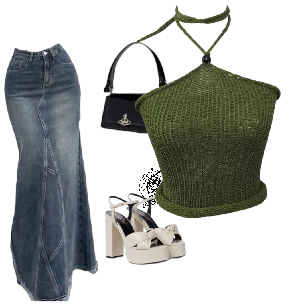 Haut d'été en tricot vert olive