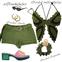 Buttery sets Crochet Two-Piece Set (Top & Shorts) with Scrunchie