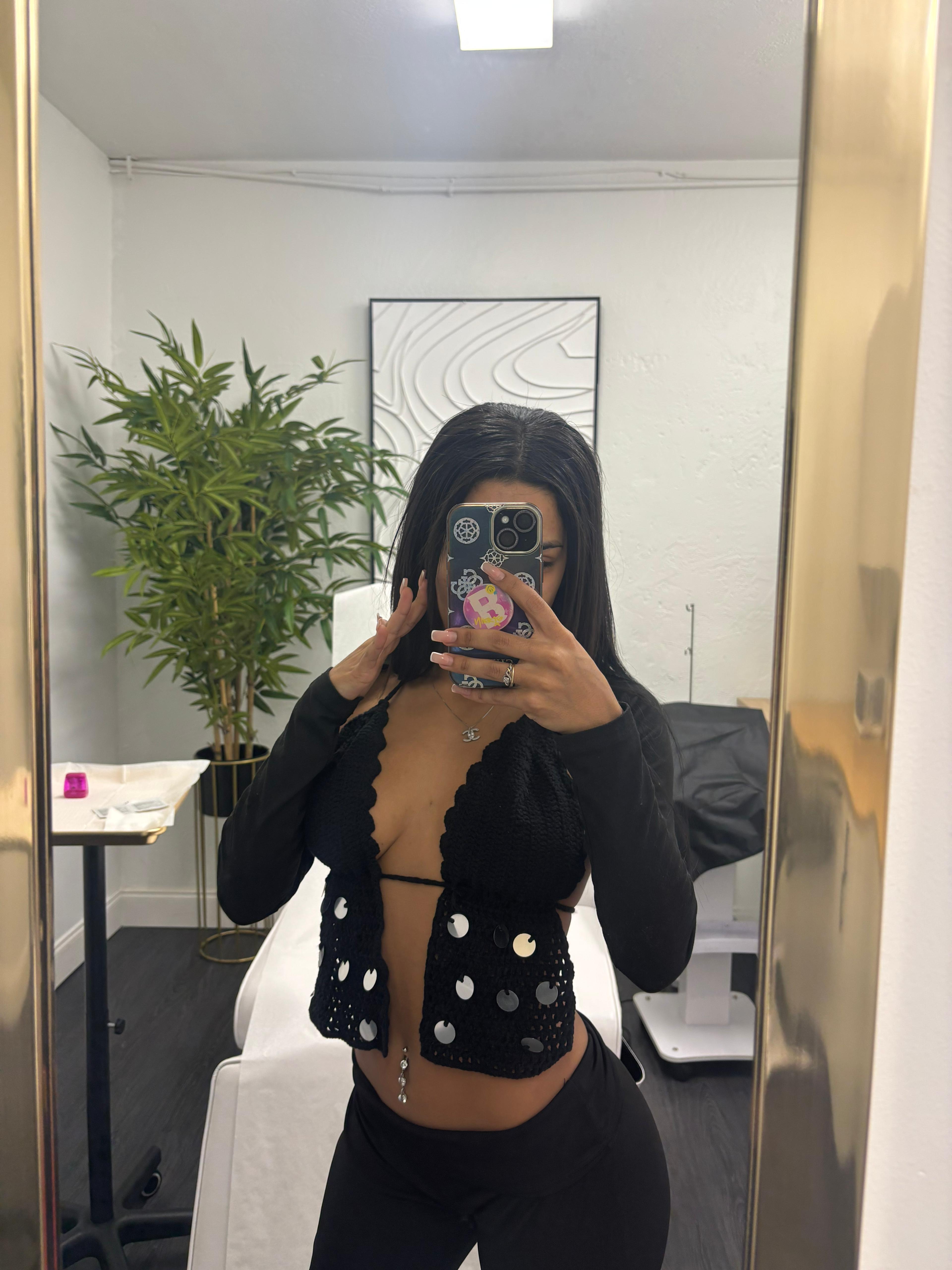 black crochet long sleeve top