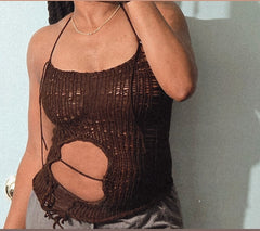 Tricot en maille asymétrique fait main en dentelle vieillie