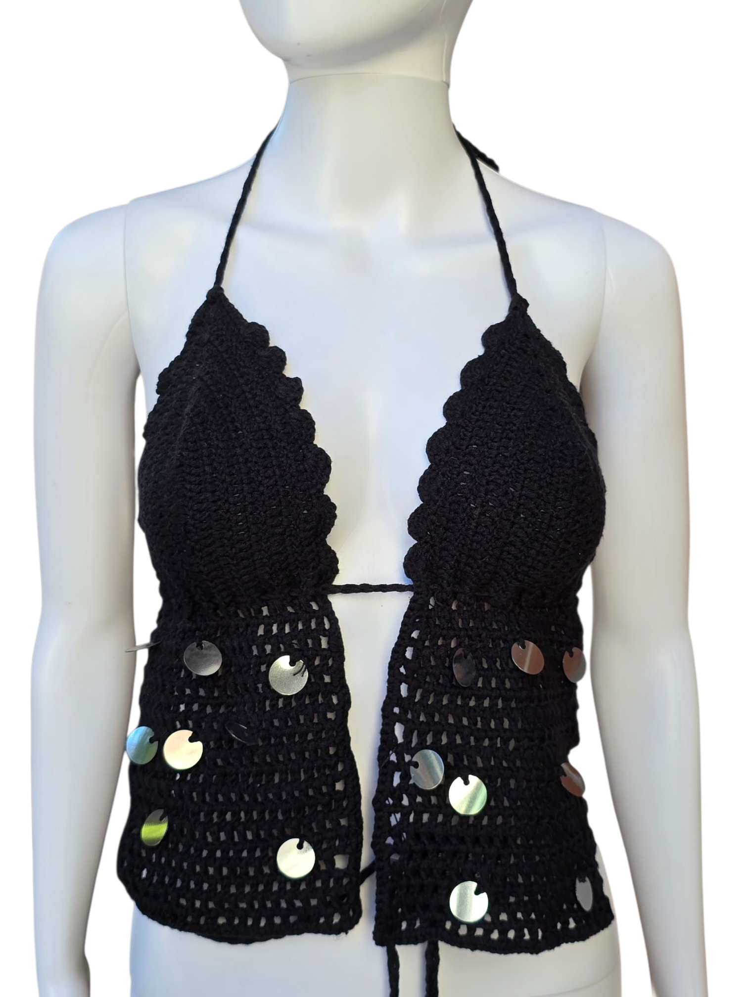 Sequins black crochet top