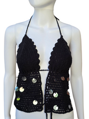 Sequins black crochet top