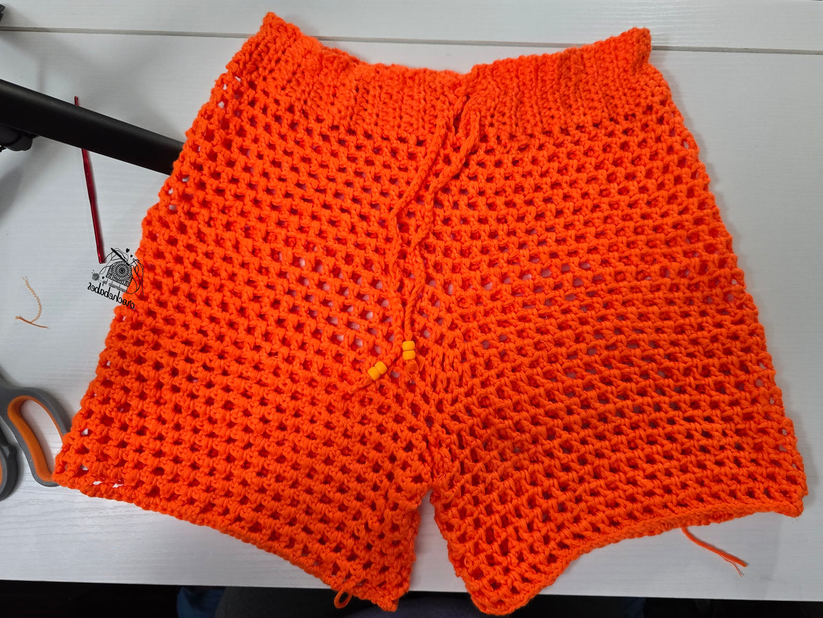 Crochet mesh beach shorts High-waisted