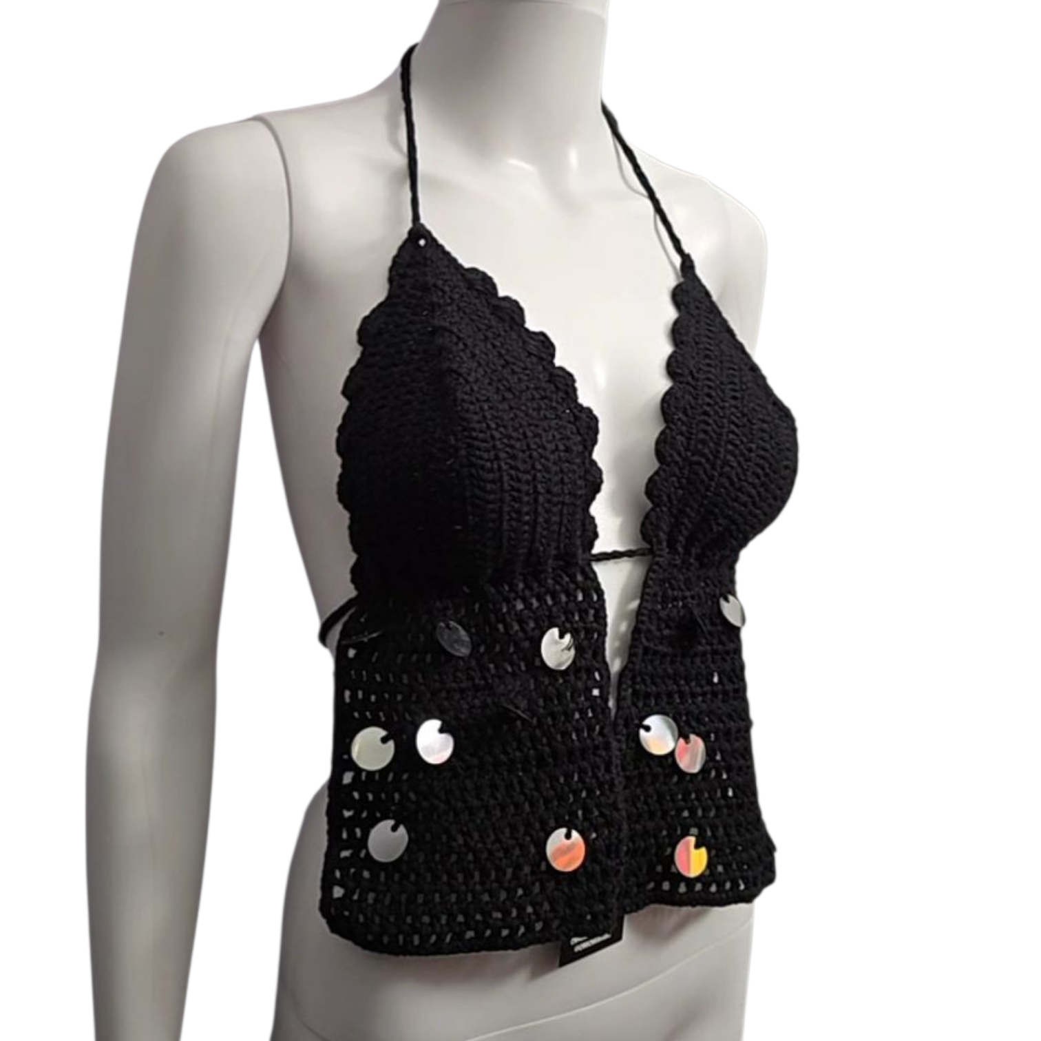 Sequins black crochet top