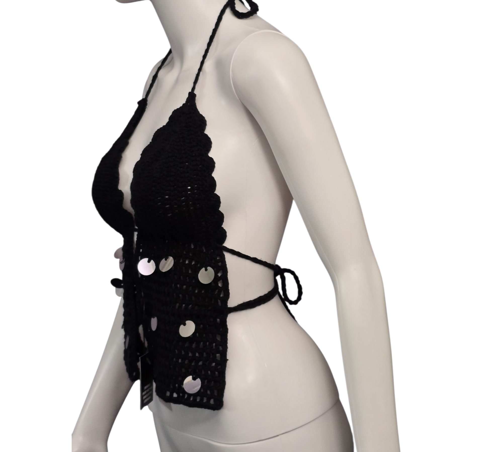 Sequins black crochet top
