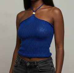 Blue Knit Halter Top