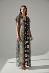 Resort dress loose maxi dress beach Coverup Floral Dress/ crochet dress