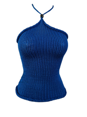 Slightly sheer, hand-knit top with beads and a matching scrunchie.