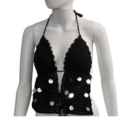 Sequins black crochet top