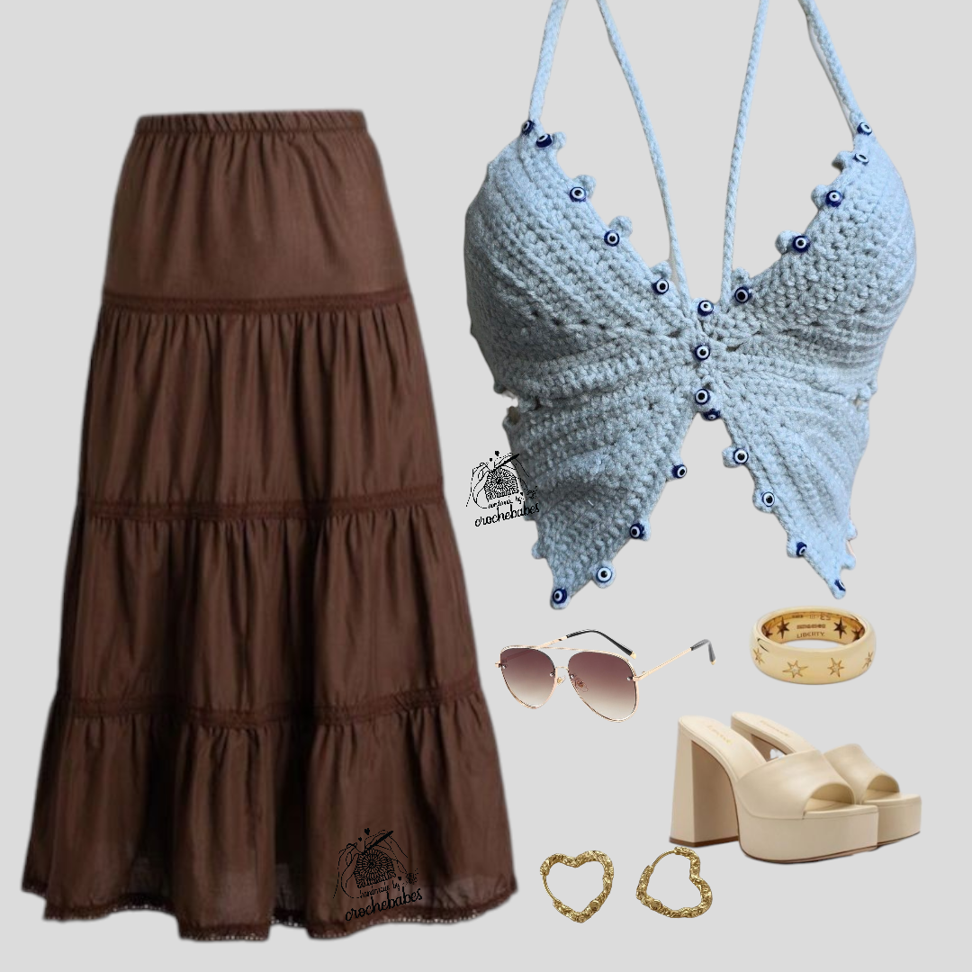 Haut au crochet avec détails papillon et mauvais œil