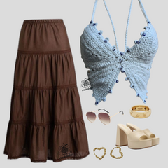 Haut au crochet avec détails papillon et mauvais œil