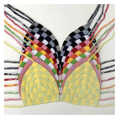 Pink checkered crochet bikini top