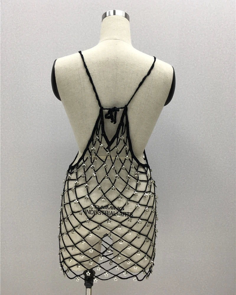Robe mini en maille crochetée étoile (sur mesure sera réalisée en 1 à 6 semaines)
