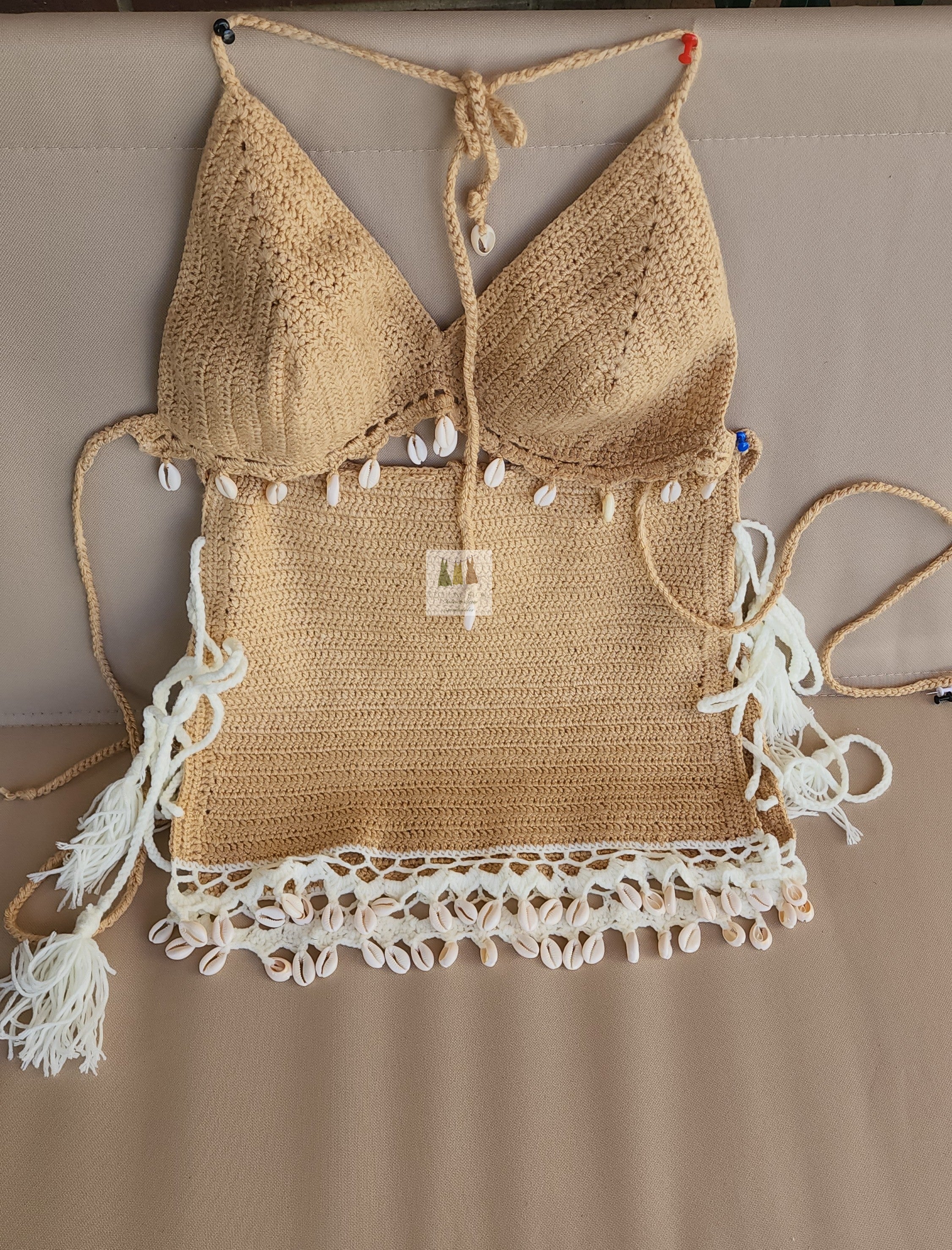 Haut de bikini deux pièces à franges au crochet et jupe Boho Fringe Halter Top, Crop Top au crochet, Top femme à franges, Bralette femme