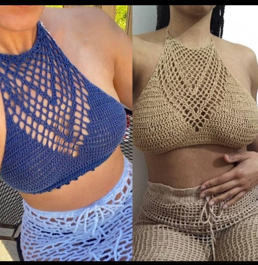Croptop crochet haut licou TOPS pour femmes tendance