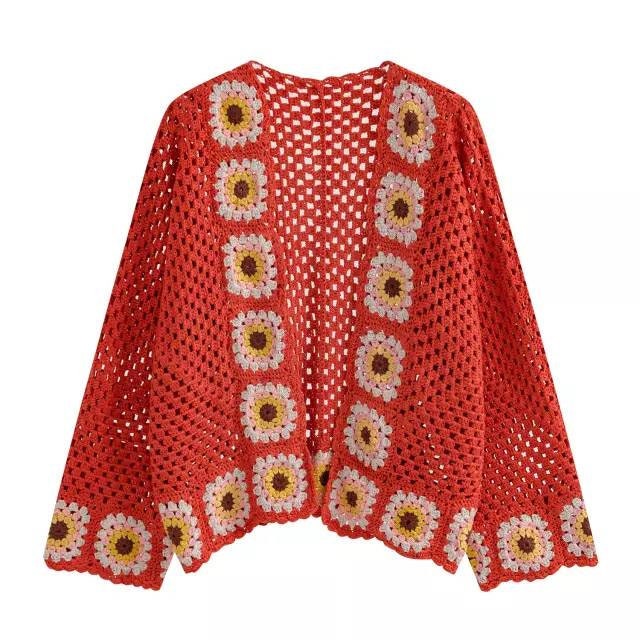Cardigan carré grand-mère pour femme, vêtement au crochet, cardigan pour femme/cardigan hexagonal rouge