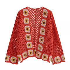 Cardigan carré grand-mère pour femme, vêtement au crochet, cardigan pour femme/cardigan hexagonal rouge
