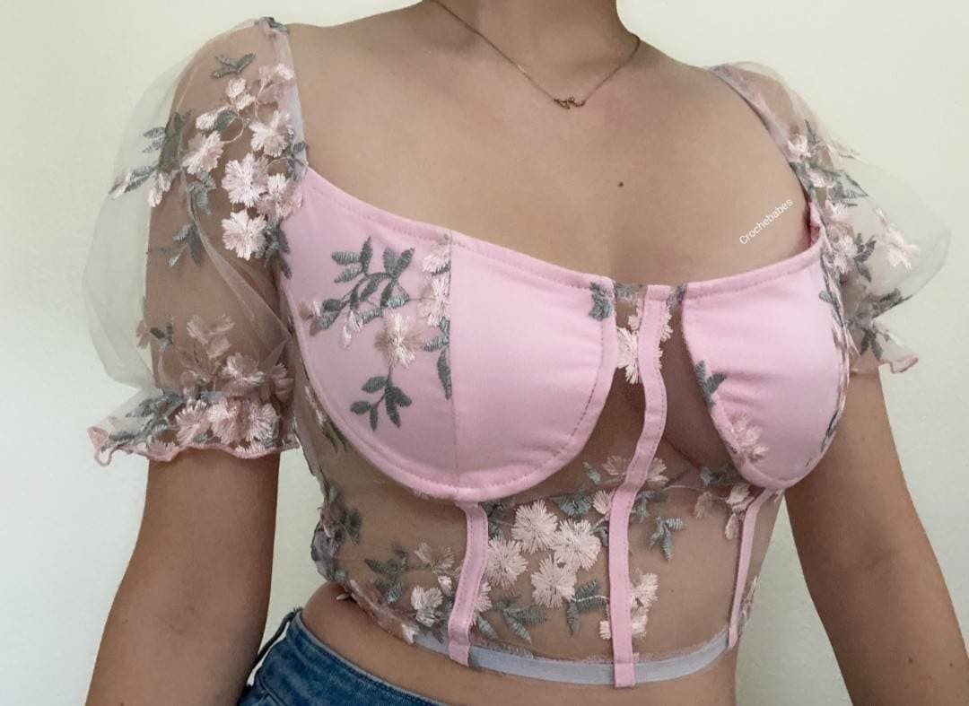 Haut corset à broderie florale