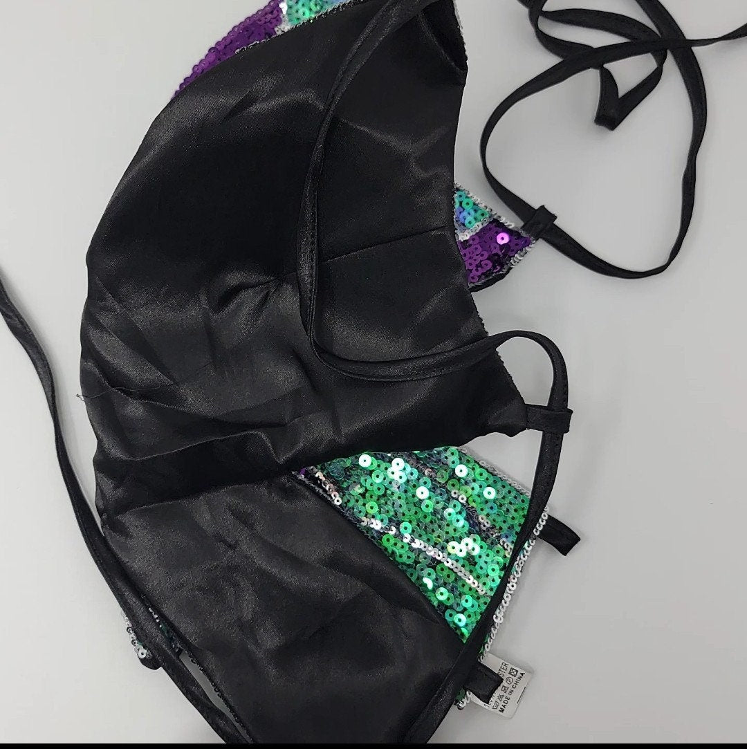 Haut à paillettes papillon Y2K, haut d'été violet, haut de festival, bralette à paillettes sexy