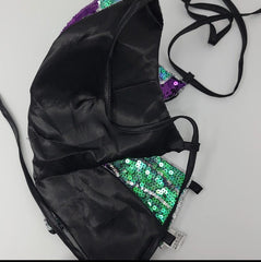 Haut à paillettes papillon Y2K, haut d'été violet, haut de festival, bralette à paillettes sexy
