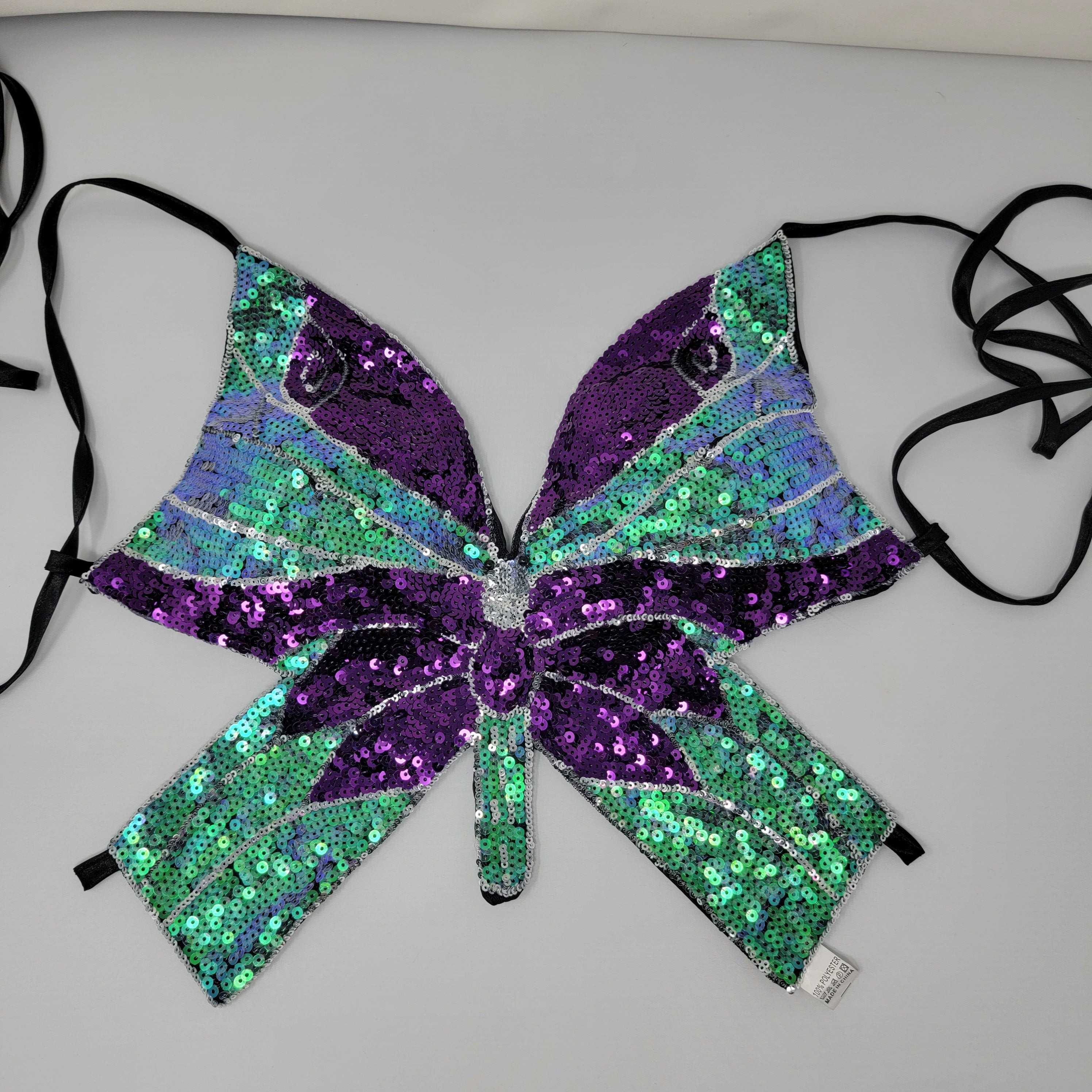 Haut à paillettes papillon Y2K, haut d'été violet, haut de festival, bralette à paillettes sexy