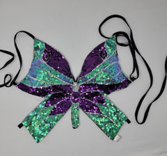 Haut à paillettes papillon Y2K, haut d'été violet, haut de festival, bralette à paillettes sexy